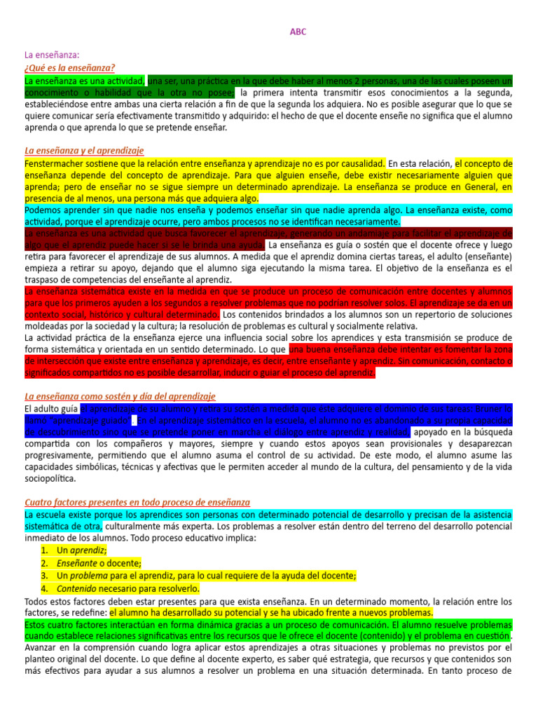 Conceptos Clave de la Enseñanza y Aprendizaje | PDF | Enseñando | Maestros