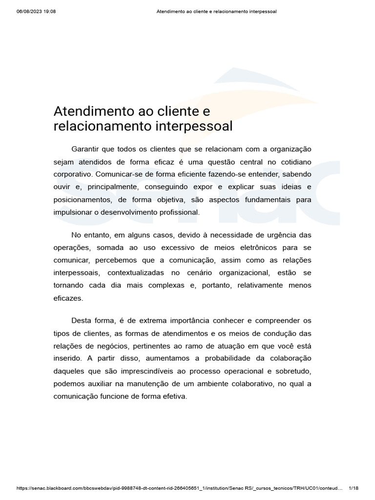Semana 5 Atendimento Ao Cliente e Relacionamento Interpessoal | PDF ...