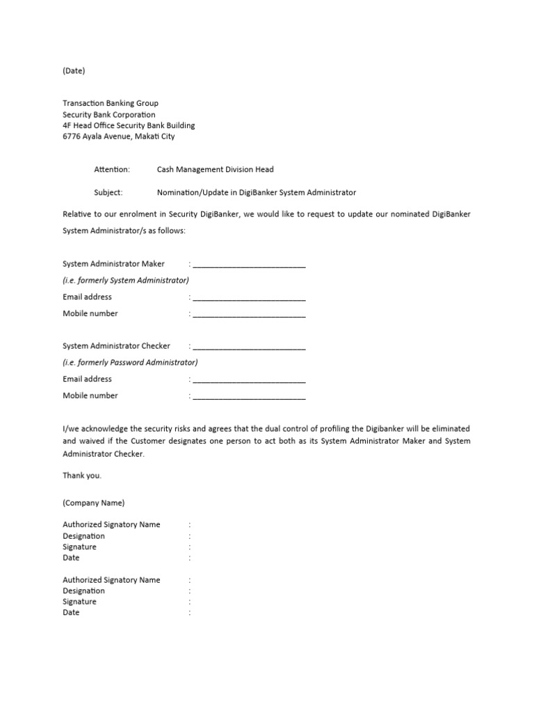 DigiBanker System Admin Update Request | PDF | Business | Computers