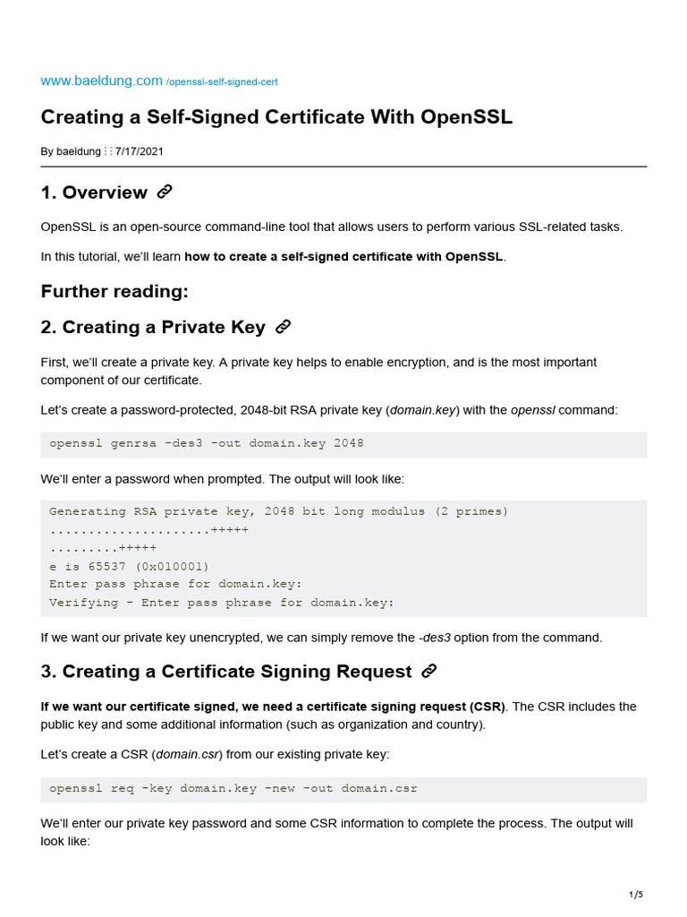 Create Self-Signed Certificate OpenSSL | PDF | Public Key Certificate ...