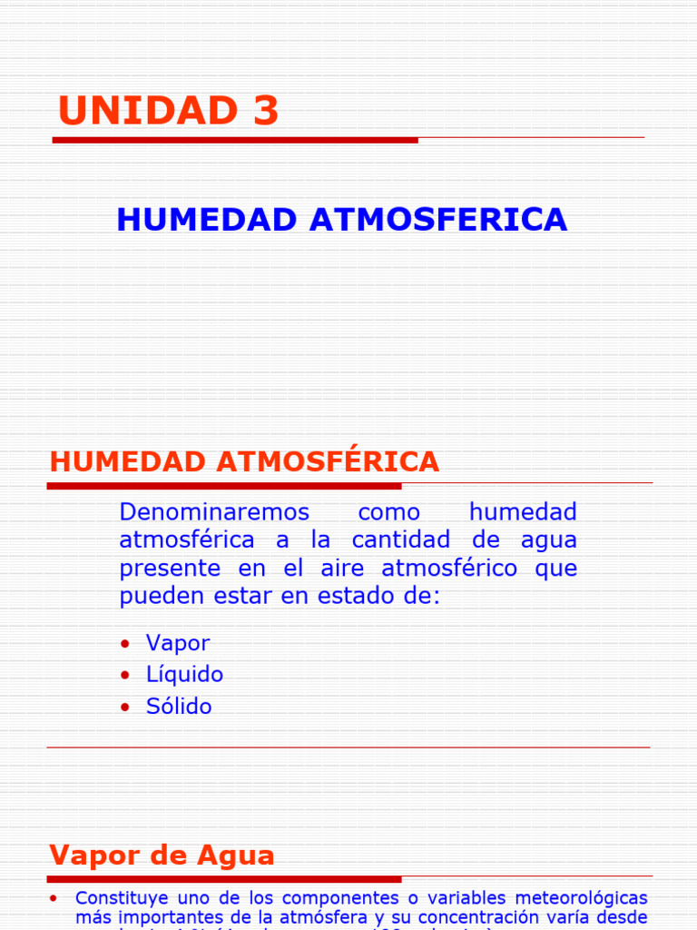 Unidad 3 - Humedad Atmosferica | PDF | Humedad | Vapor de agua