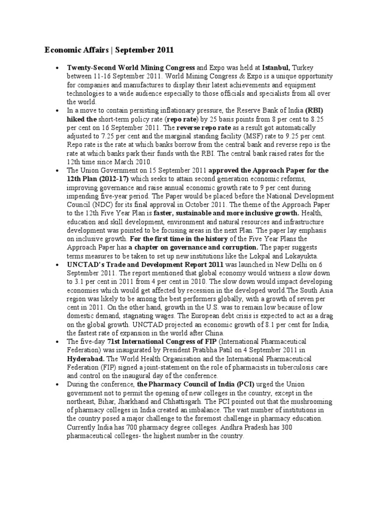 Economic Developments in India, Sept 2011 | PDF | Reserve Bank Of India ...
