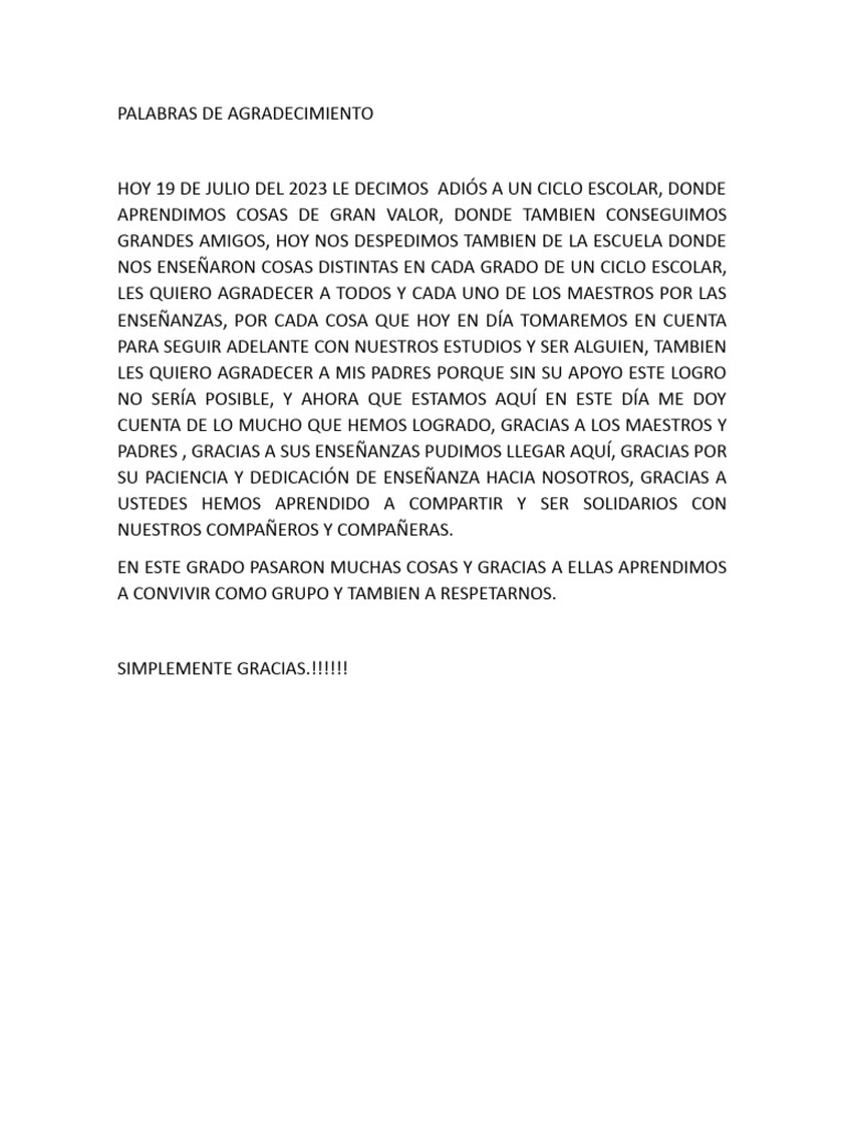 Agradecimientos por apoyo escolar | PDF | Ciencias sociales | Salud y ...