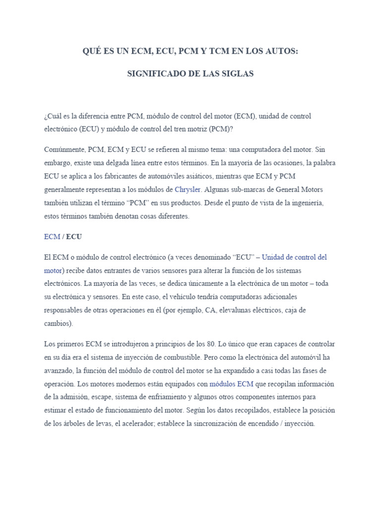 Definición de ECM, ECU, PCM y TCM | PDF | Transmisión automática ...