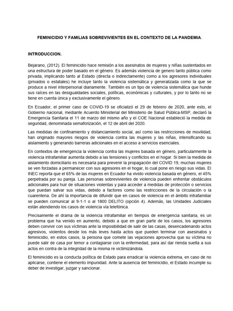 Feminicidio y Familias Sobrevivientes en El Contexto de La Pandemia ...