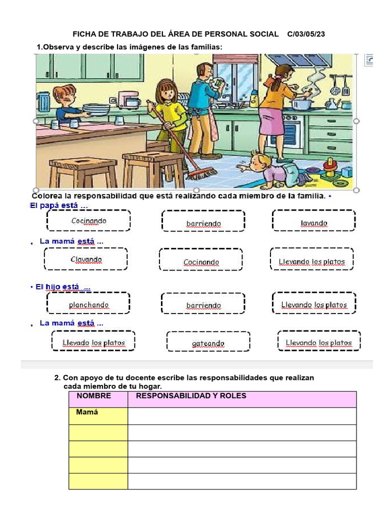 Ficha de Trabajo Del Área de Personal Social | PDF