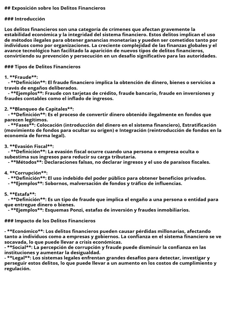 Delitos Financieros: Tipos y Prevención | PDF | Fraude | Evasión de ...