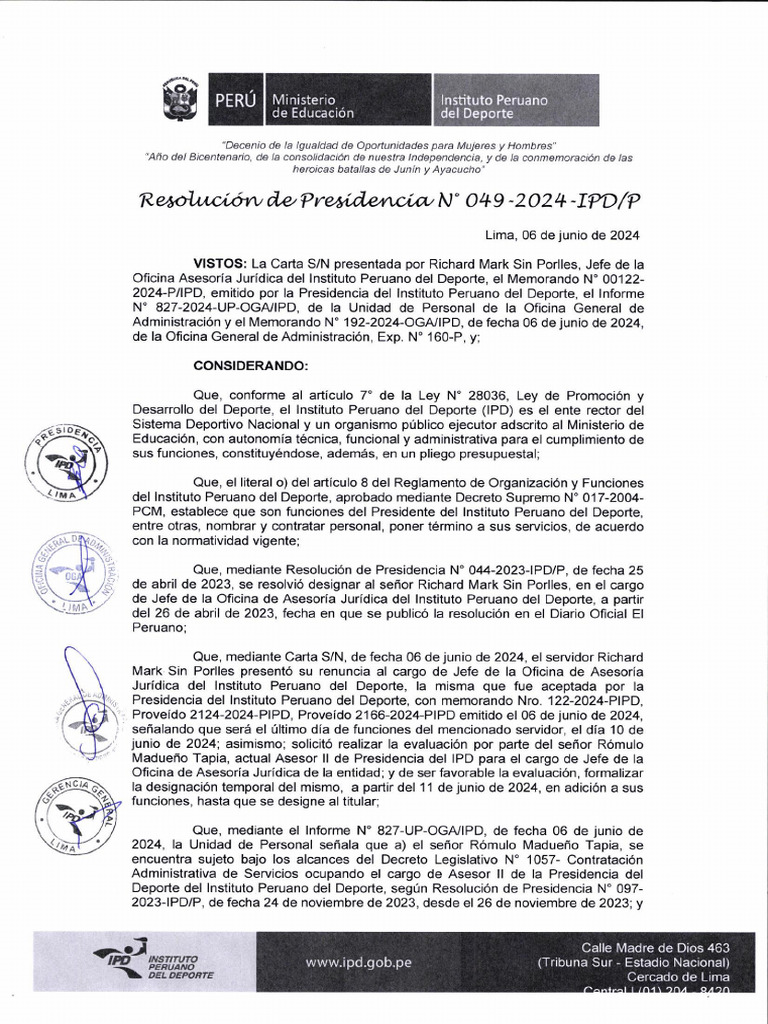 Resolucion 049 2024 Ipd P Oaj Conclusion y Encargatura | PDF