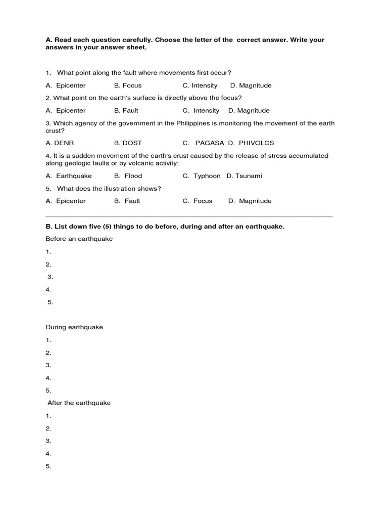Earthquake Measurement Quiz | PDF