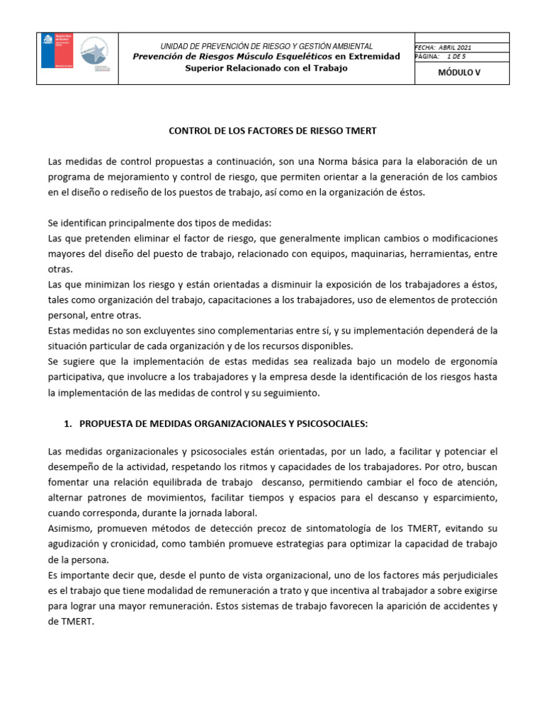 Medidas de Control TMERT | PDF | Factores humanos y ergonomía