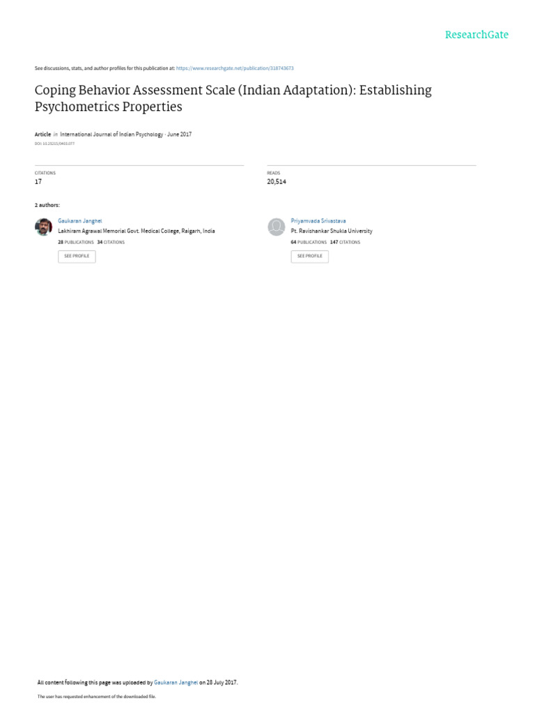 Coping Behavior Assessment Scale Validity | PDF | Validity (Statistics ...
