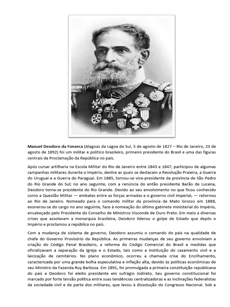 Deodoro: Primeiro Presidente do Brasil | PDF | Brasil | Governo