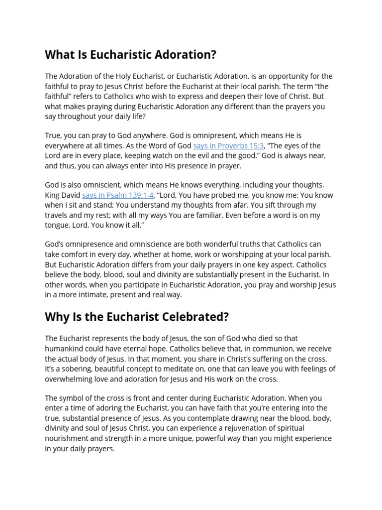 Eucharistic Adoration Pdf Eucharist Prayer