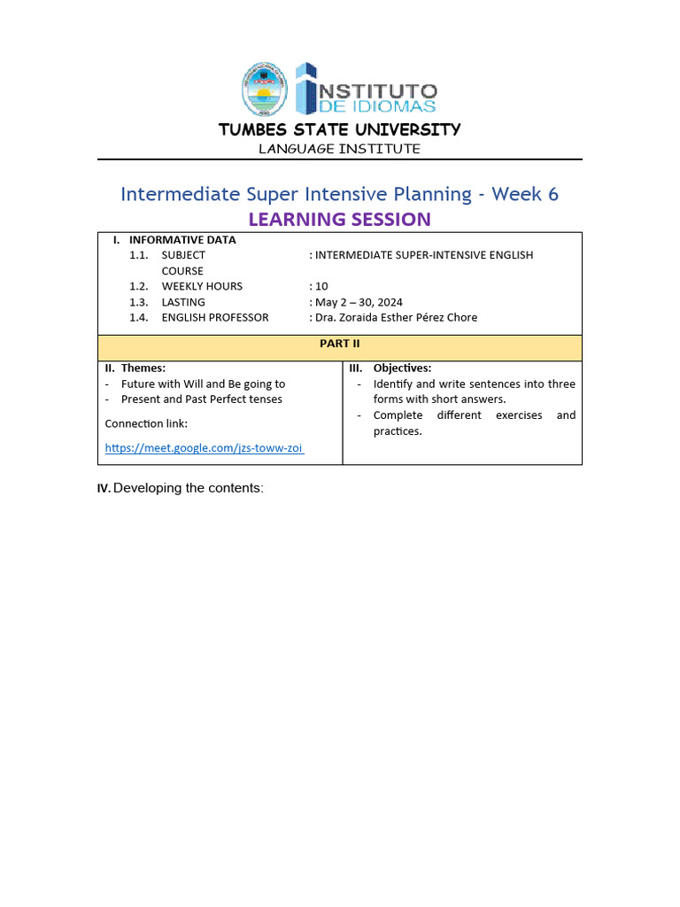 Intermediate English Course Week 6 Plan | PDF | English Language ...