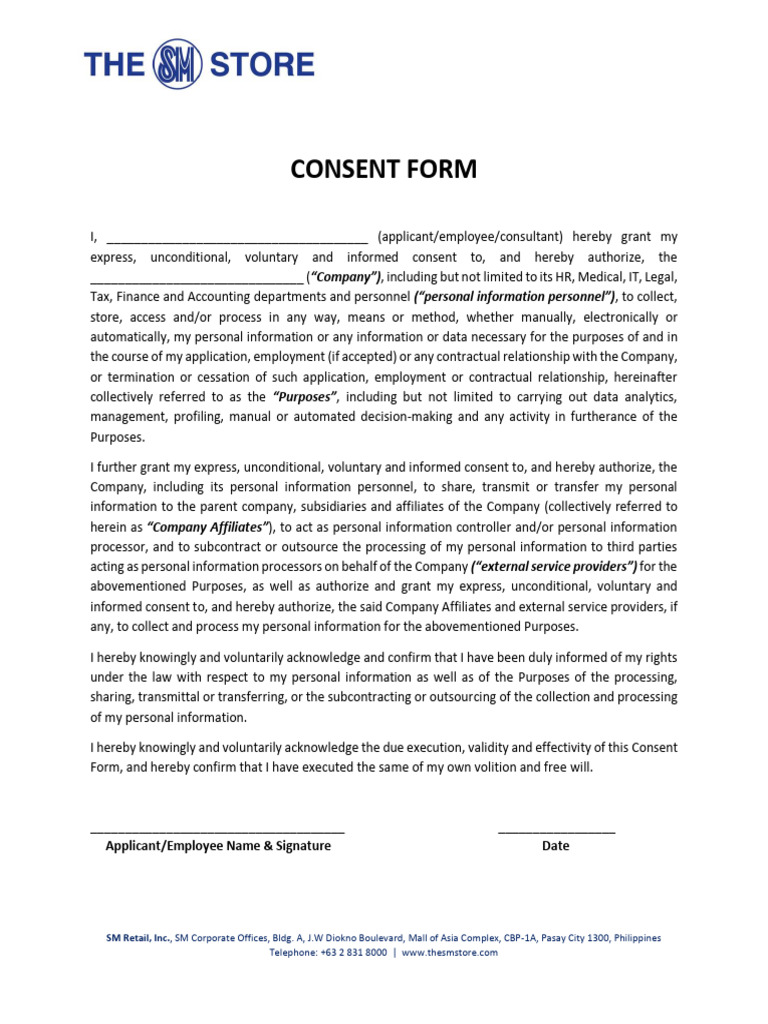 Personal Information Consent Form | PDF | Consent | Informed Consent