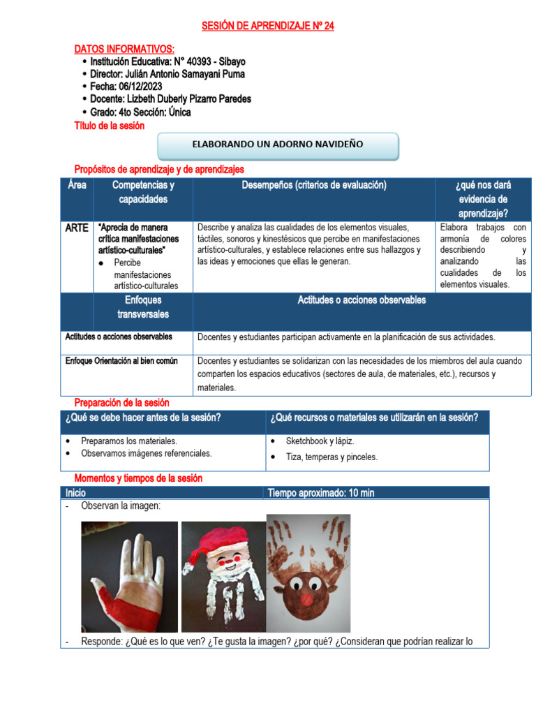 Sesión de Arte: Adornos Navideños 4to | PDF | Aprendizaje | Salón de clases
