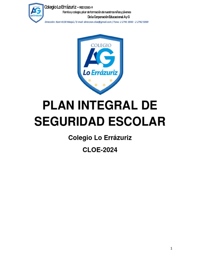 Plan Integral de Seguridad Escolar CLOE 2024 | PDF | Crecimiento ...