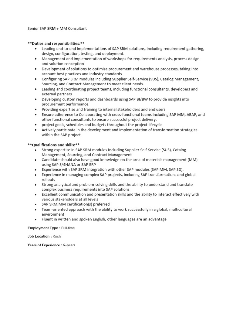 Senior SAP SRM Consultant | PDF