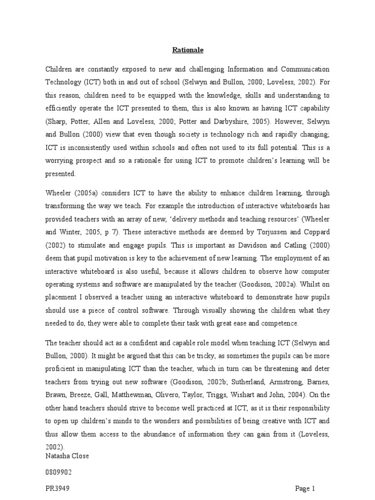 Rationale Educational Technology Curriculum