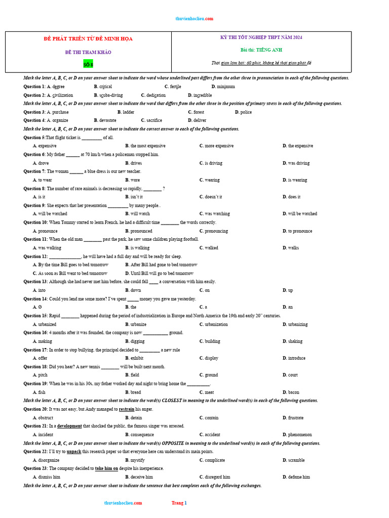THPT English Exam Practice | PDF | Cost Of Living