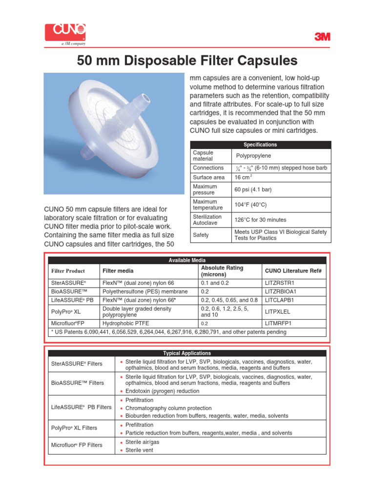 LIT50CAPADM CUNO 50 MM Capsule Filters For Email | PDF | Filtration ...