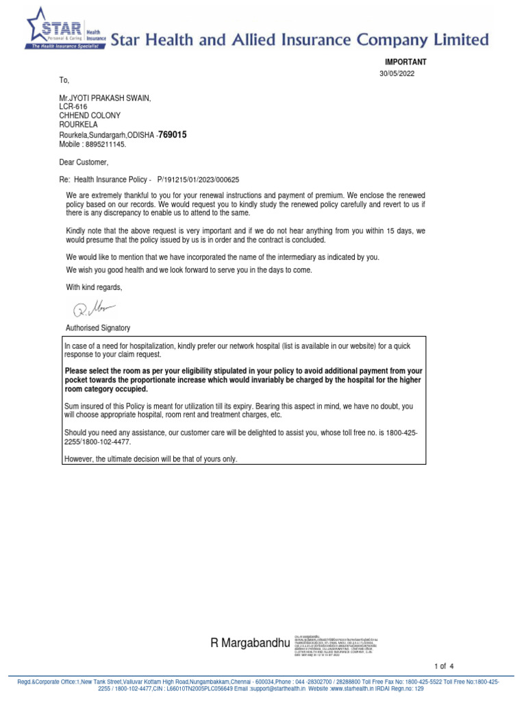 P 191215 01 2023 000625 Policy Doc | PDF | Insurance