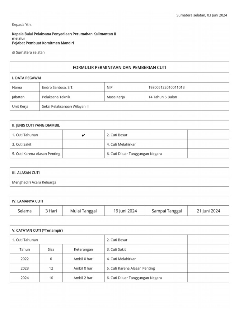 Formulir Cuti 161881 Pdf