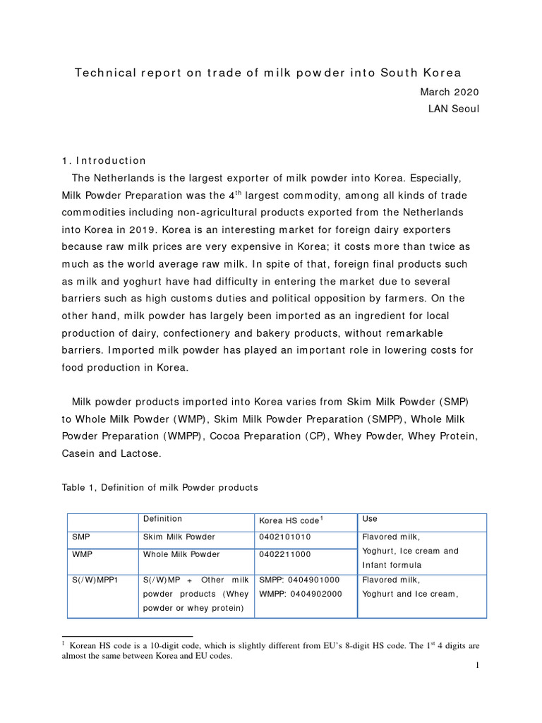 2020+Report+South+Korea Milk+Powder | PDF | Milk | Powdered Milk