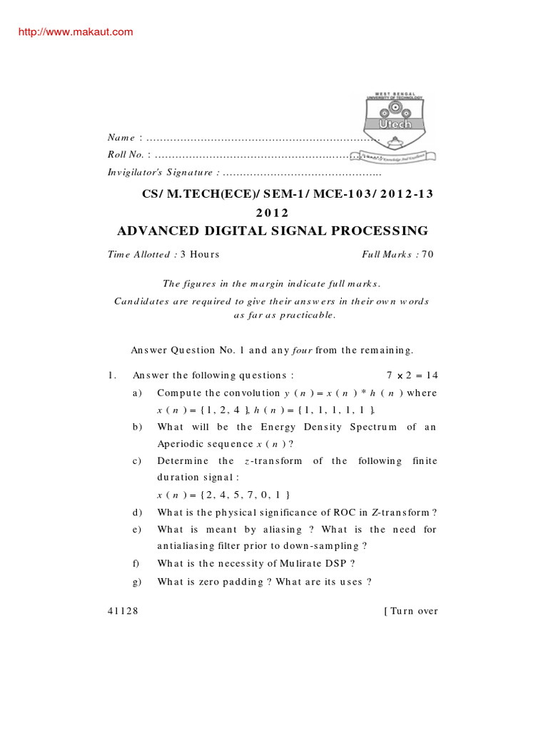Mtech Ece 1 Sem Advance Digital Signal Processing 2 1 13 2012 | PDF ...