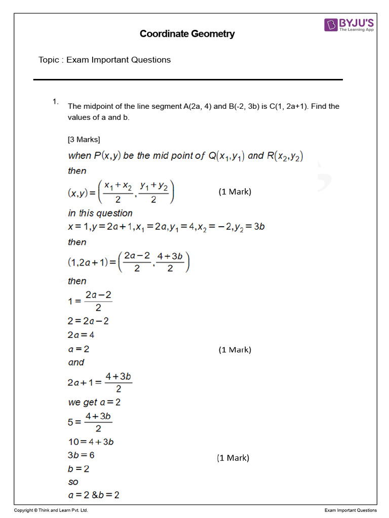 Coordinate Geometry Exam Questions | PDF | Euclidean Plane Geometry ...