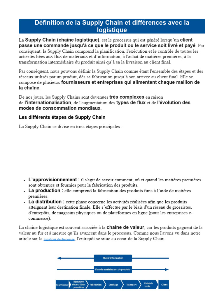 Définition de La Supply Chain | PDF | Logistique | Gestion de la chaîne ...