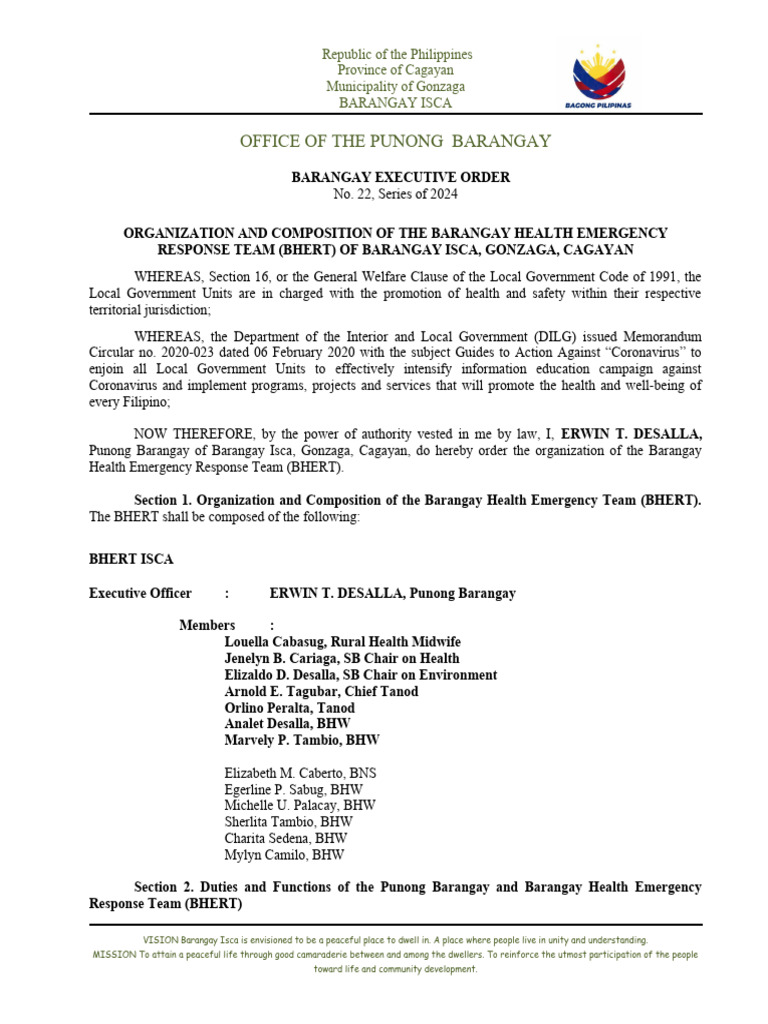 BHERT Organization in Barangay Isca | PDF
