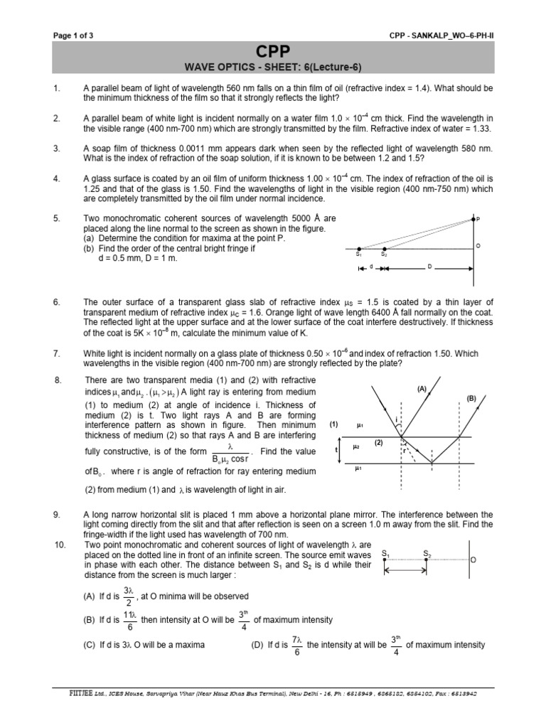 Wave Optics Problems and Solutions | PDF | Refraction | Refractive Index