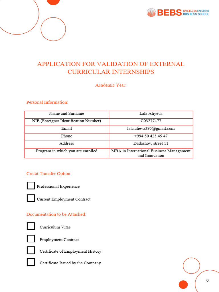 Application Form For Internships Validation | PDF | Identity Document