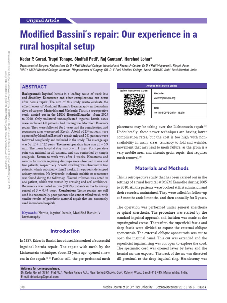 Modified Bassini Repair Outcomes | PDF | Surgery | Medical Specialties