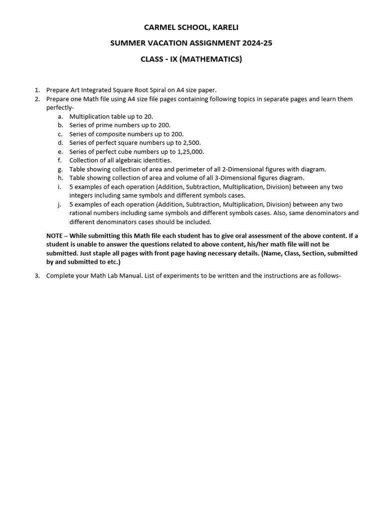 Class IX Summer Math Assignment 2024-25 | PDF | Triangle | Area