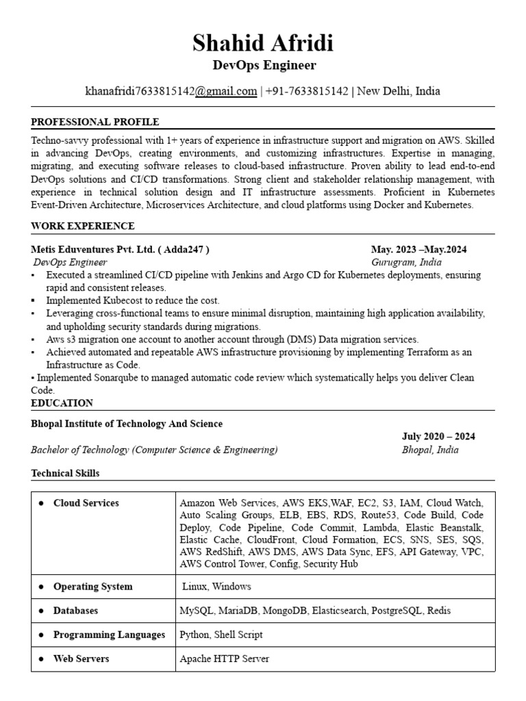 DevOps Engineer Profile: AWS & CI/CD Expert | PDF | Amazon Web Services ...