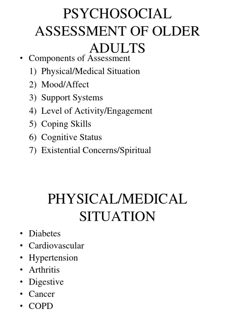 Psychosocial Assessment of Older Adults | PDF | Psychotherapy | Major ...