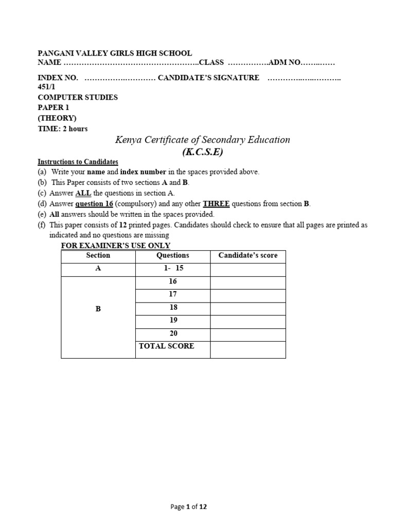 Form 4computer-Studies-Paper-1-Qns | PDF | Software | Computing