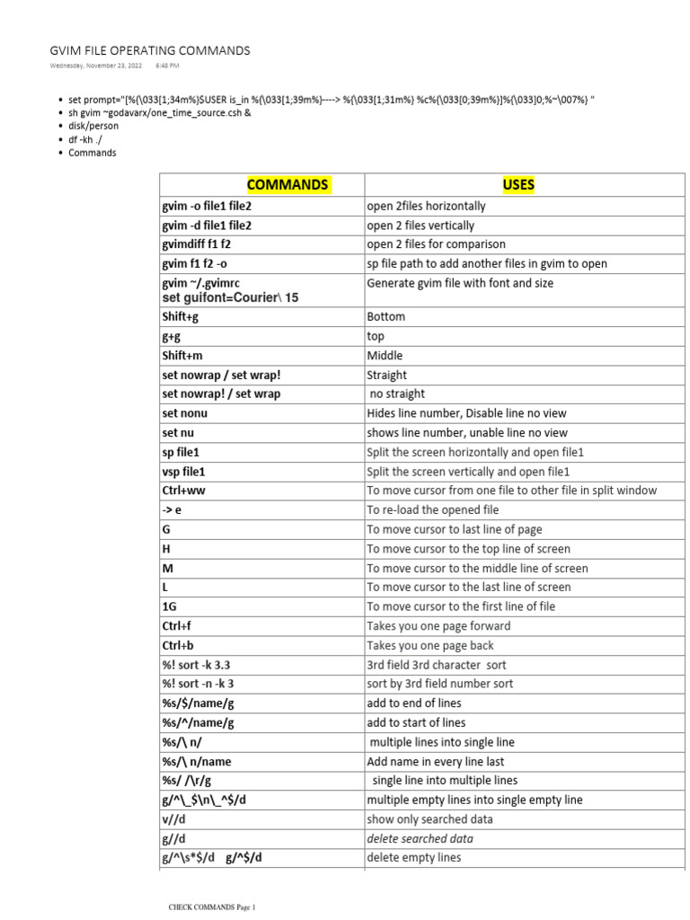 Gvim File Operating Commands | PDF | Software | Computing