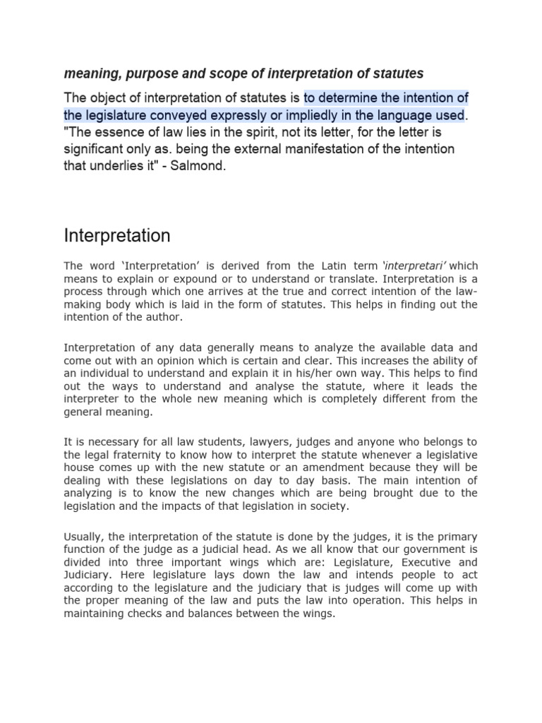 Interpretation of statutes pdf statutory interpretation plain