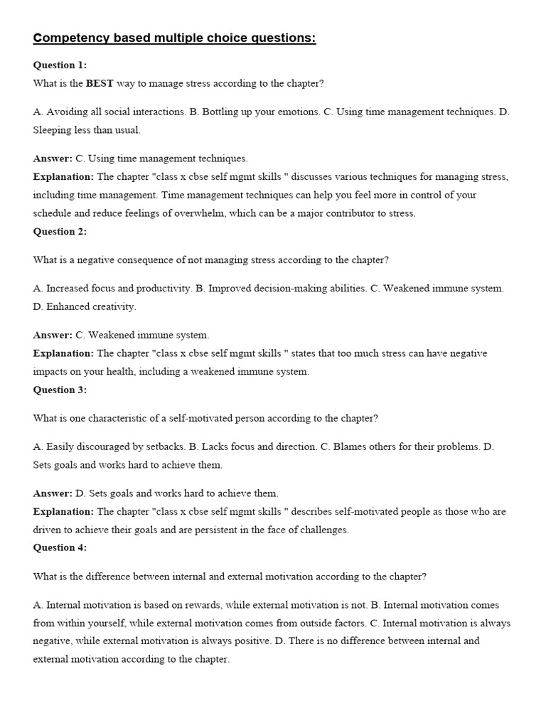 Self-Management Skills for Class 10 | PDF | Motivational | Motivation
