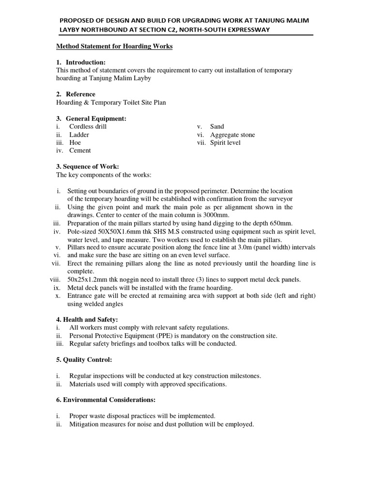 Hoarding Method Statement for Tanjung Malim | PDF | Technology ...