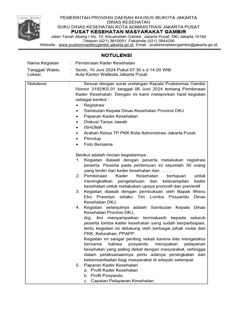 Notulen Pembinaan Kader Berprestasi …