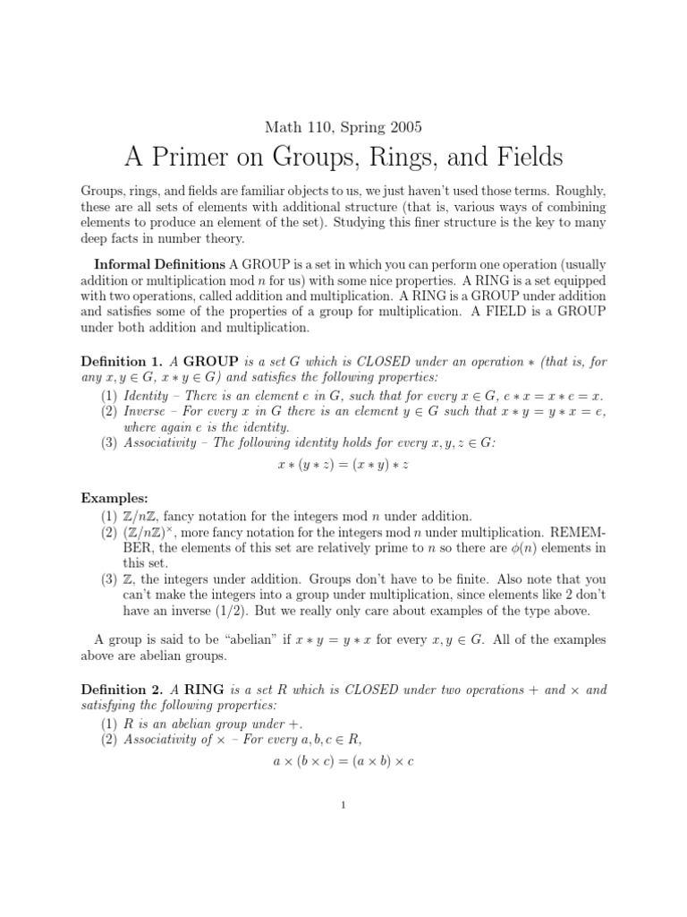 Understanding Groups, Rings, and Fields | PDF | Group (Mathematics ...