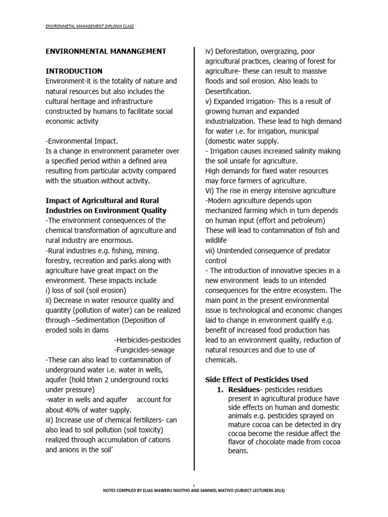 Environmental Management Notes 1 2 | PDF | Environmental Impact ...