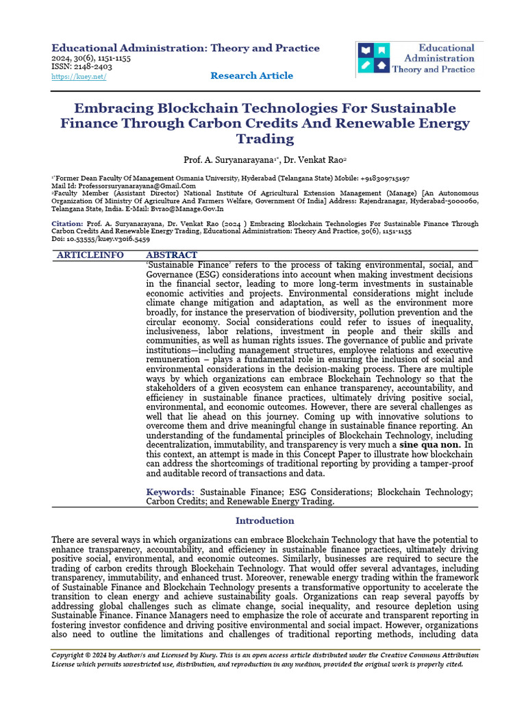 Blockchain Technologies For Sustainable Finance Through Carbon Credits ...
