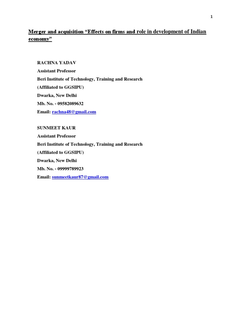 Research Paper | PDF | Takeover | Mergers And Acquisitions