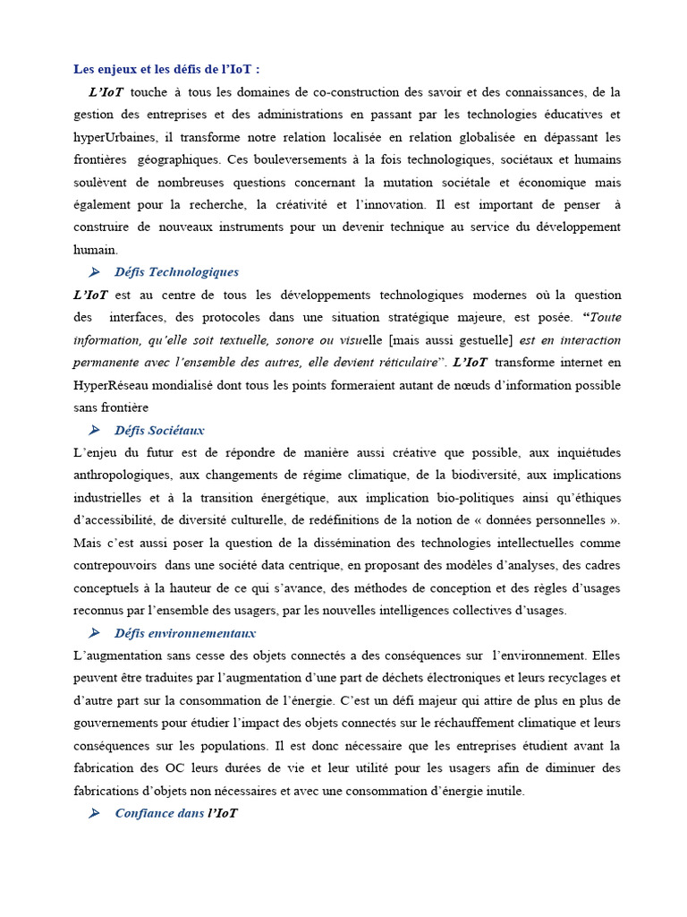 Défis et enjeux de l'IoT | PDF | Internet des objets | Sécurité des ...