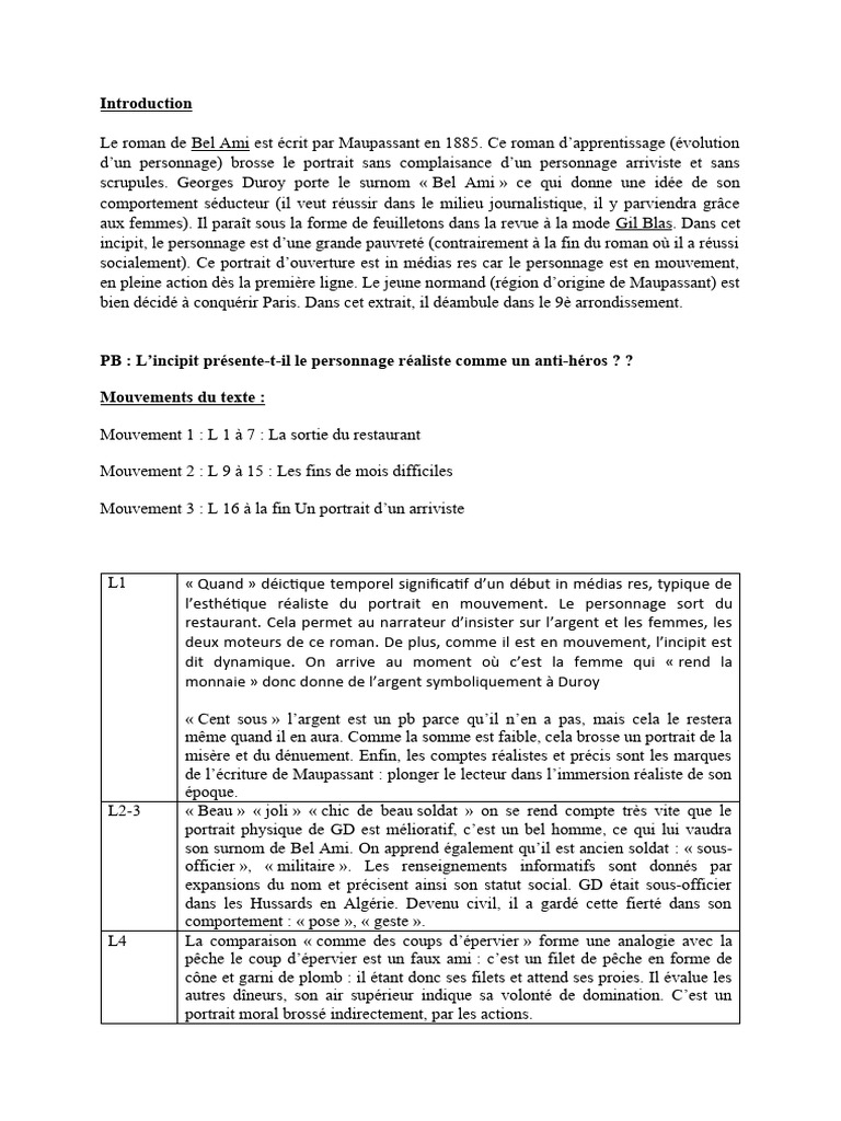 Analyse de l'incipit de Bel Ami | PDF | Poésie | Classiques